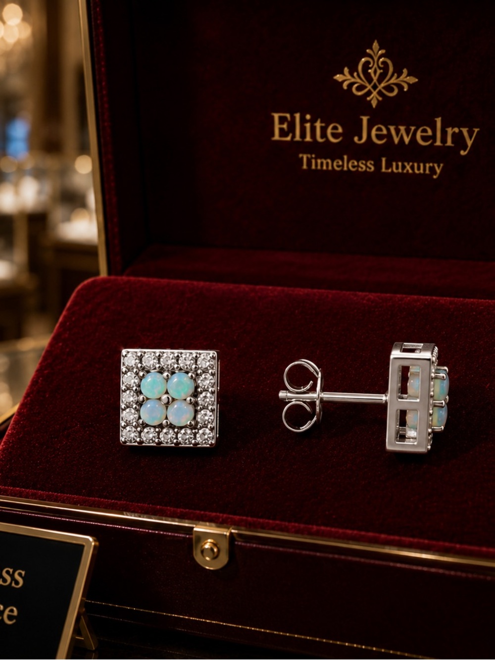 Ethiopian Opal and white Sapphire Platinum over 925 Silver Stud Earrings